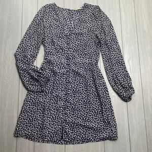 Abercrombie & Fitch Womens Dark Blue & White Ditsy Floral Dress Size Medium Tall